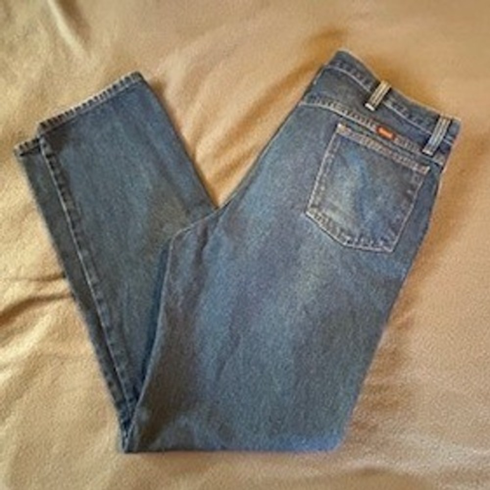 VTG Rustlers Mens Blue Denim Jeans Straight Leg Work Casual 100% Cotton 36x34